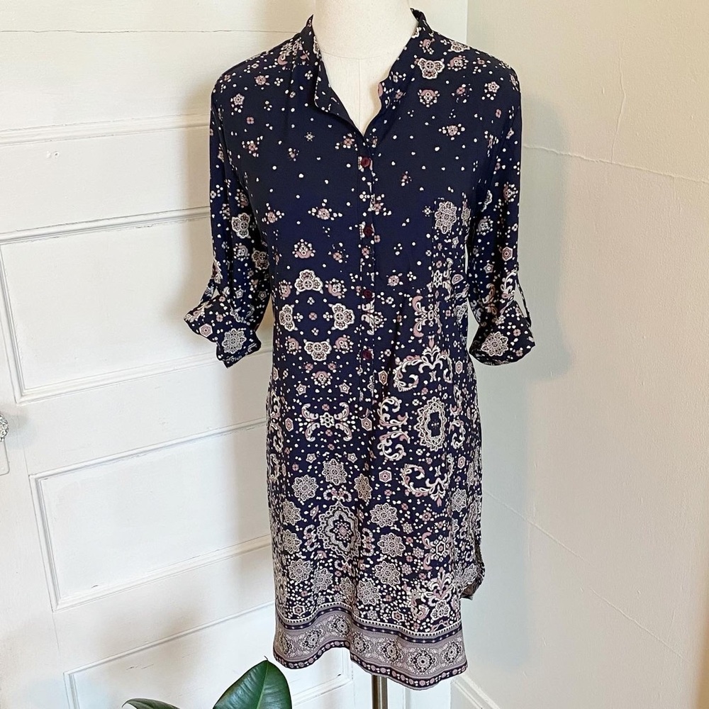 Pretty Navy Blue & Pink Floral Pinkyotto Anthropologie Dress
